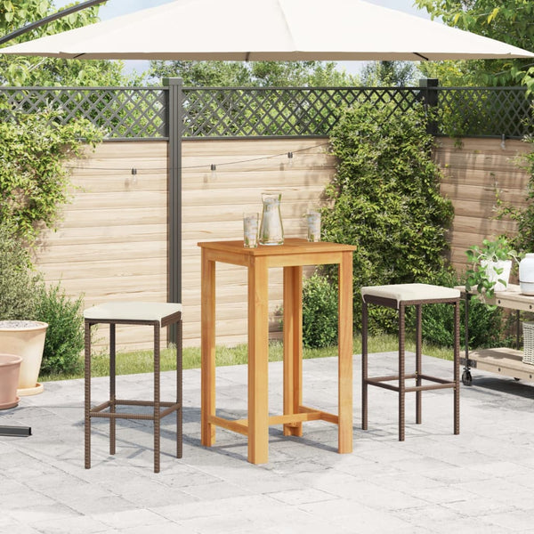 vidaXL 3-Piece Garden Bar Set Brown Solid Acacia Wood and Poly Rattan