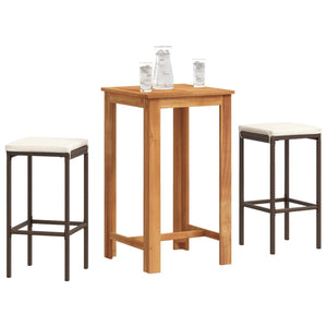 vidaXL 3-Piece Garden Bar Set Brown Solid Acacia Wood and Poly Rattan