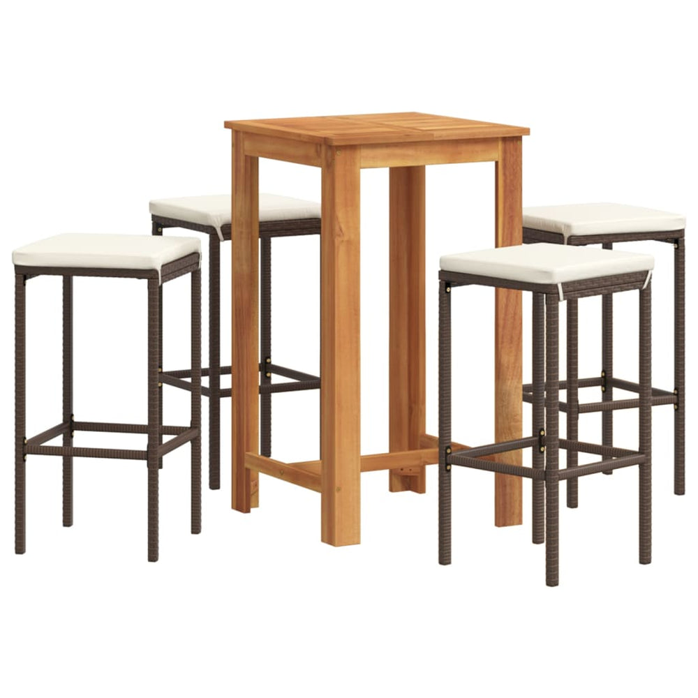 vidaXL 5-piece Garden Bar Set Brown Solid Acacia Wood and Poly Rattan