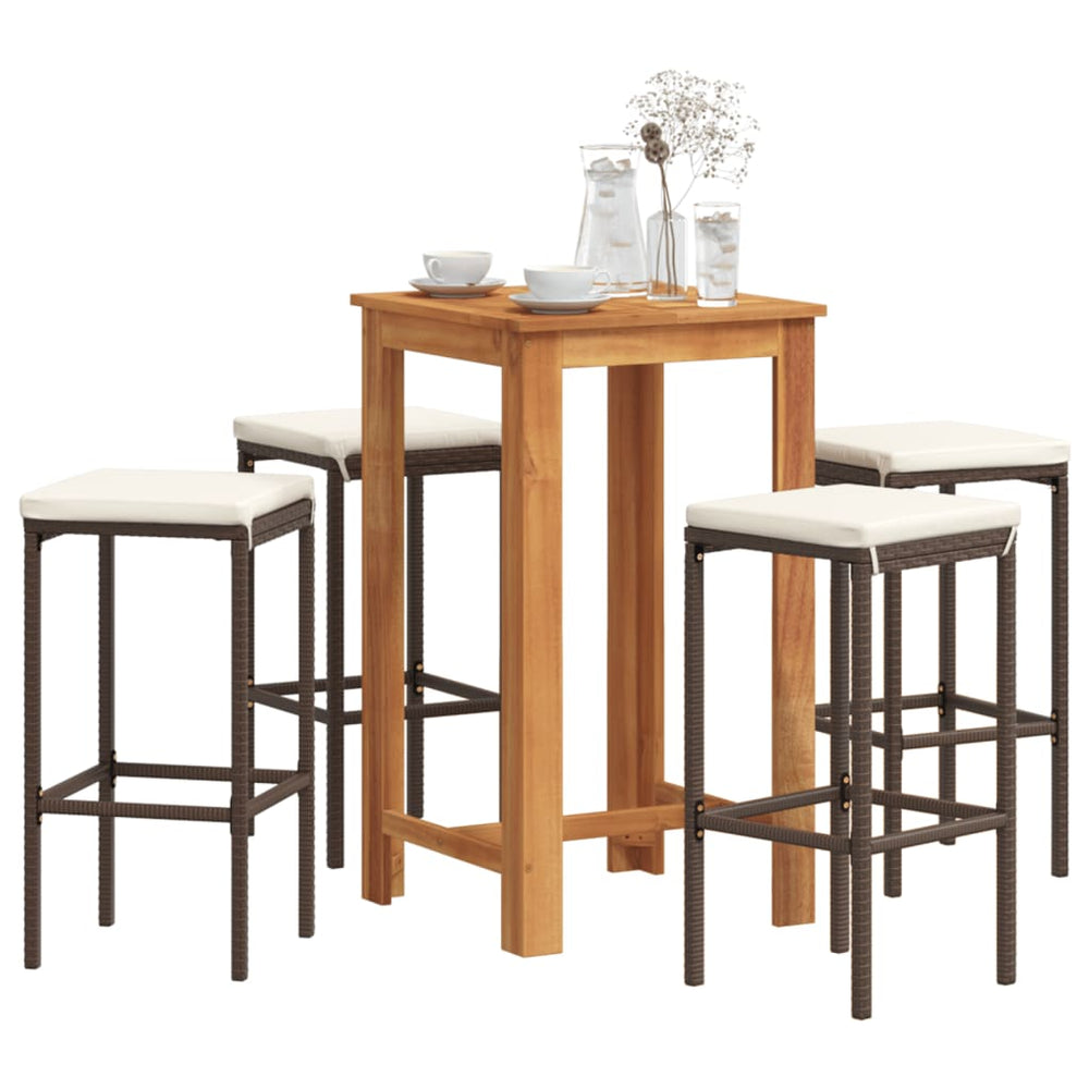 vidaXL 5-piece Garden Bar Set Brown Solid Acacia Wood and Poly Rattan