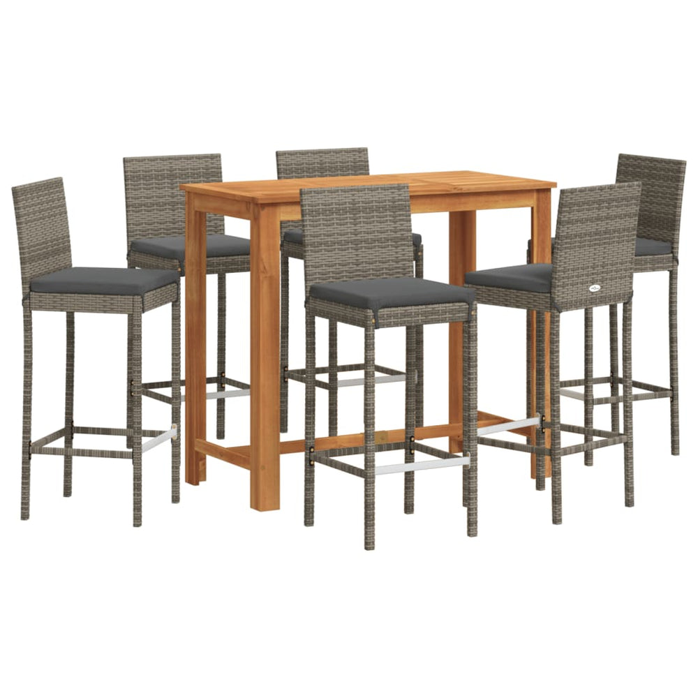 vidaXL 7-Piece Garden Bar Set Grey Solid Acacia Wood and Poly Rattan