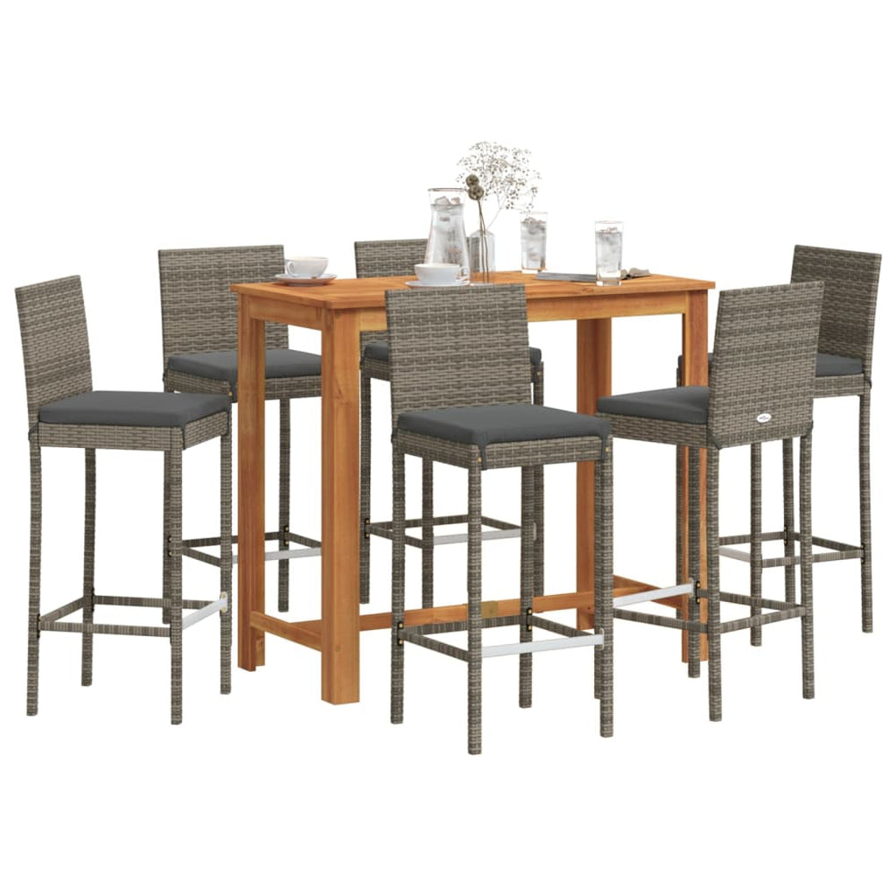 vidaXL 7-Piece Garden Bar Set Grey Solid Acacia Wood and Poly Rattan