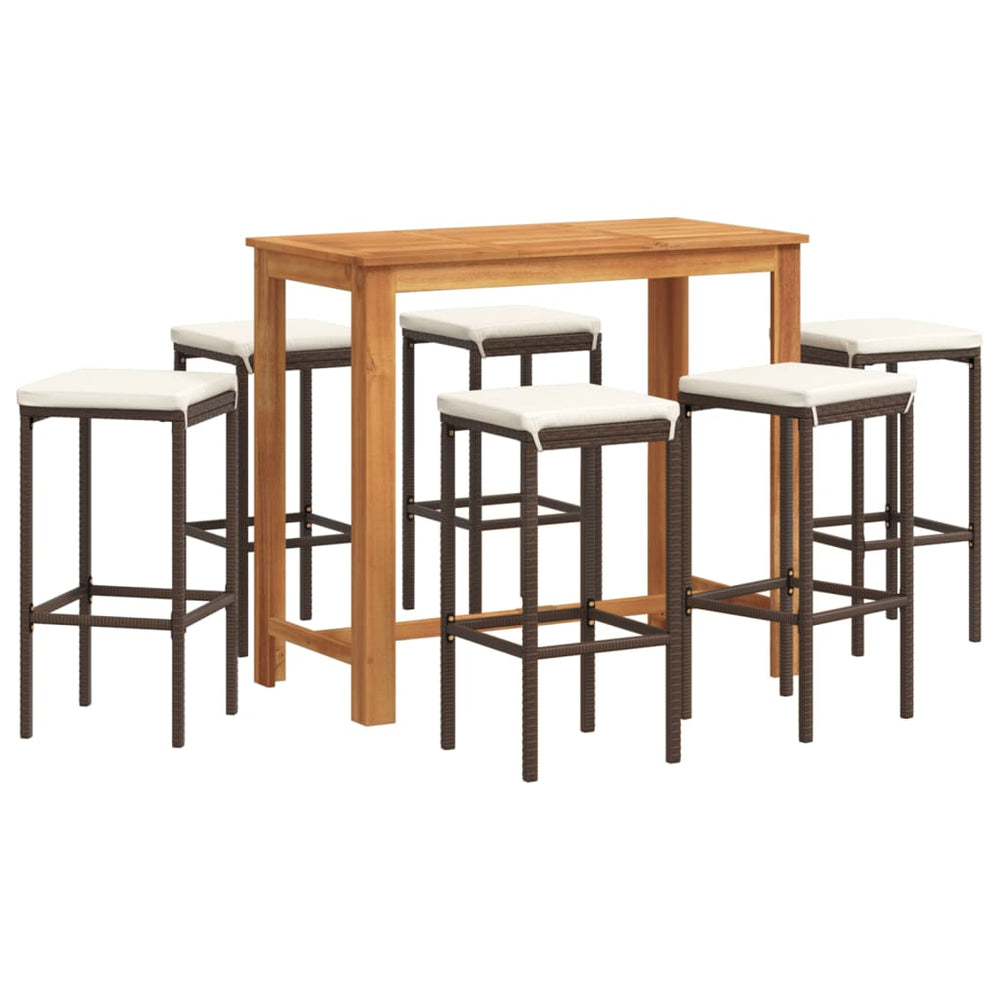 vidaXL 7-Piece Garden Bar Set Brown Solid Acacia Wood and Poly Rattan