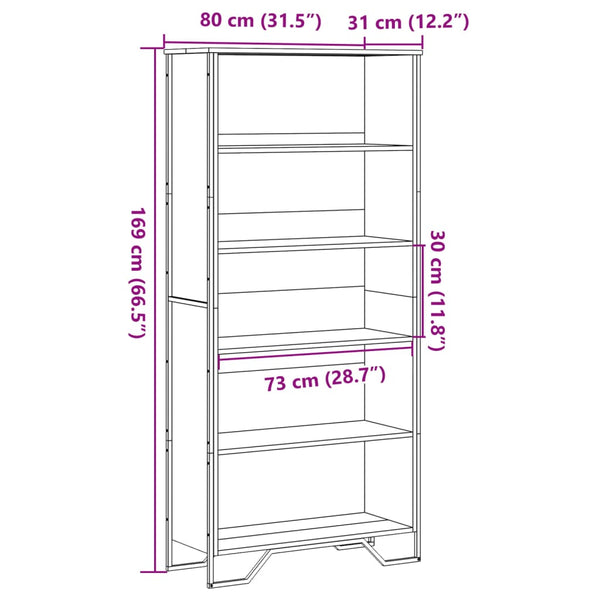 vidaXL Bookshelf Smoked Oak 80x31x169 cm Engineered Wood