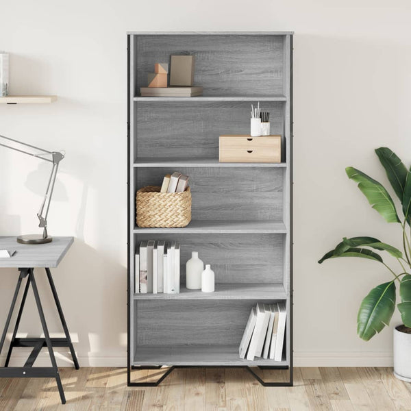 vidaXL Bookcase Sonoma Oak Grey 80x31x169 cm Engineered Wood