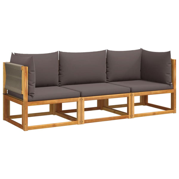 vidaXL 3-Piece Garden Sofa Set with Cushions Acacia Wood & Rope
