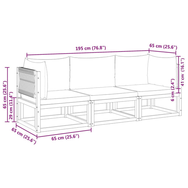 vidaXL 3-Piece Garden Sofa Set with Cushions Acacia Wood & Rope