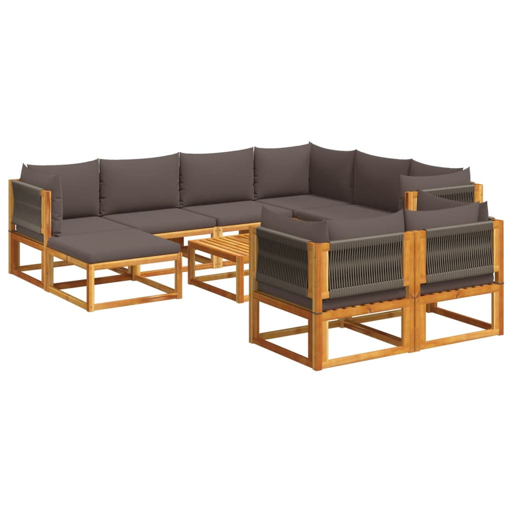 vidaXL 10-pc. Garden Sofa Set with Cushions Acacia Wood & Rope