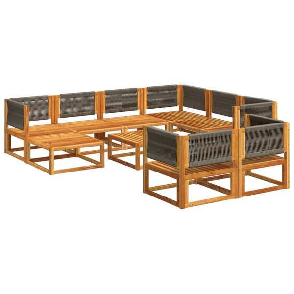 vidaXL 10-pc. Garden Sofa Set with Cushions Acacia Wood & Rope
