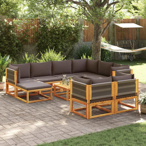 vidaXL 10-pc. Garden Sofa Set with Cushions Acacia Wood & Rope