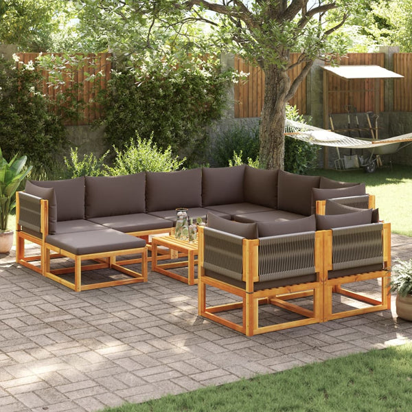 vidaXL 10-pc. Garden Sofa Set with Cushions Acacia Wood & Rope