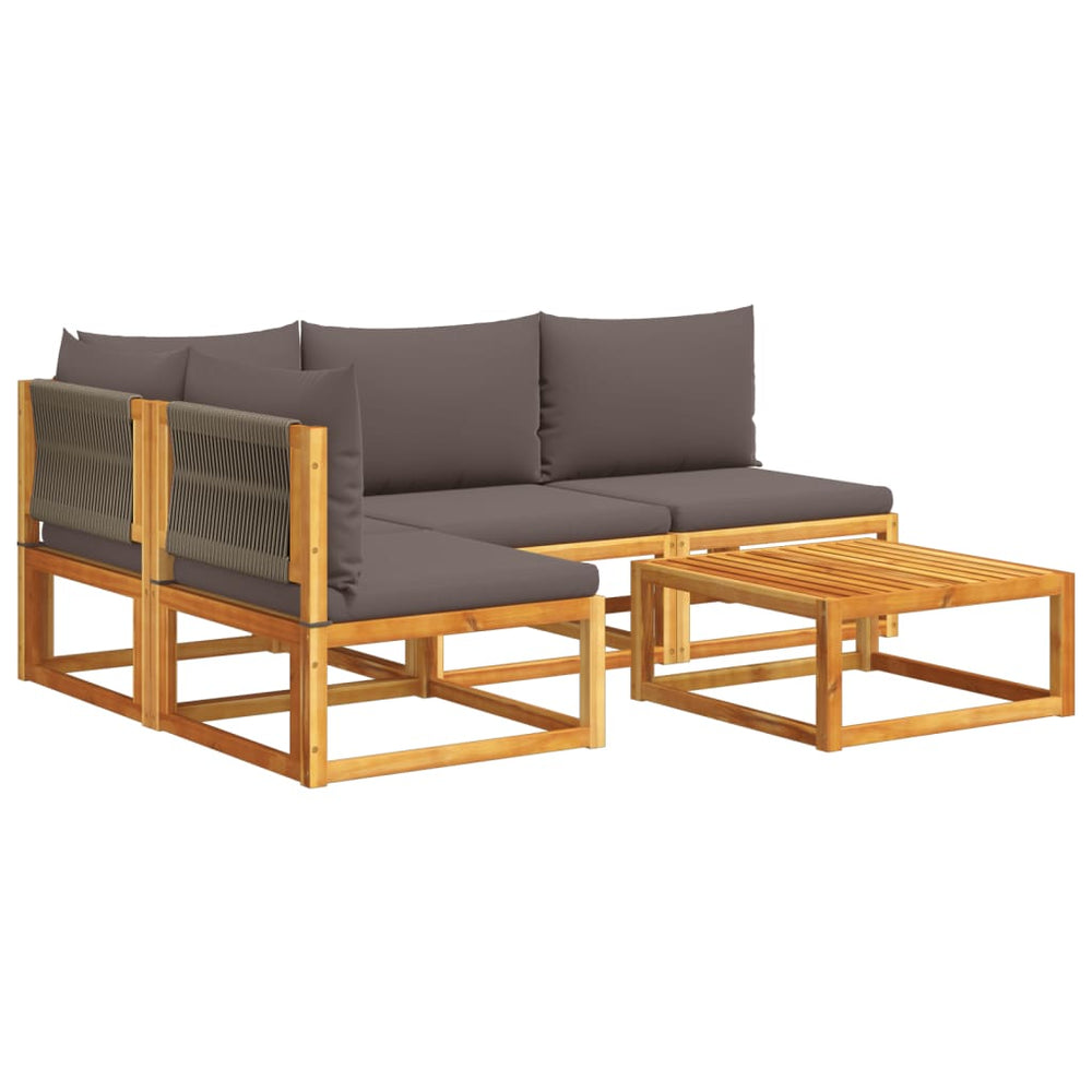 vidaXL 5-piece Garden Sofa Set with Cushions Acacia Wood & Rope
