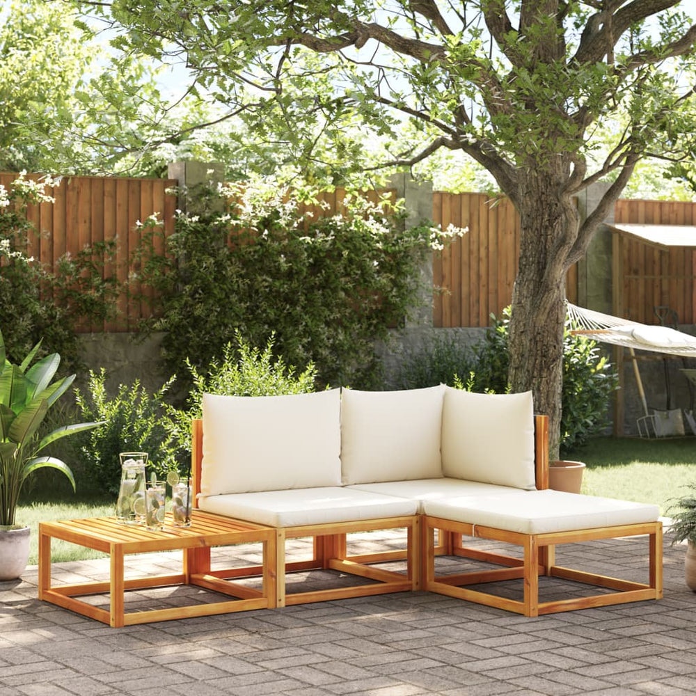 vidaXL 4-Piece Garden Sofa Set with Cushions Acacia Wood & Rattan