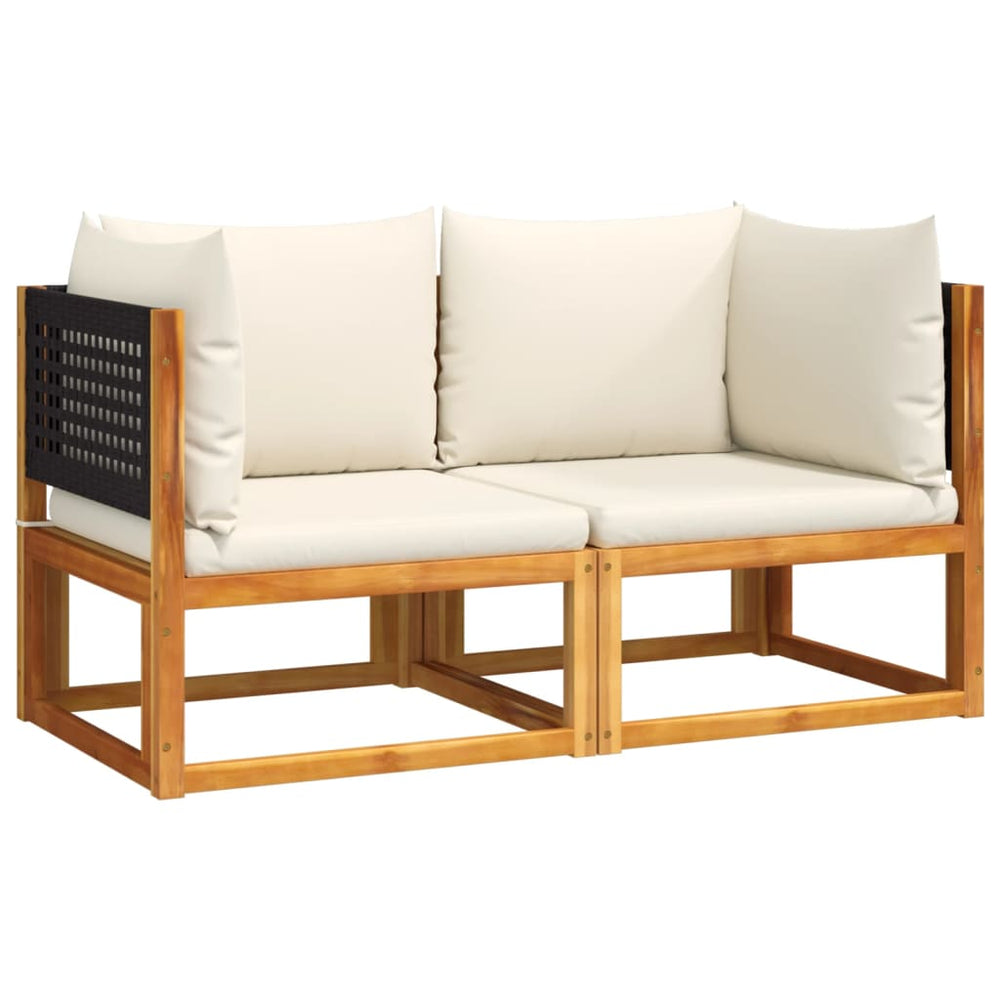 vidaXL Acacia Wood & Rattan Corner Sofa Set with Cushions 2 pcs