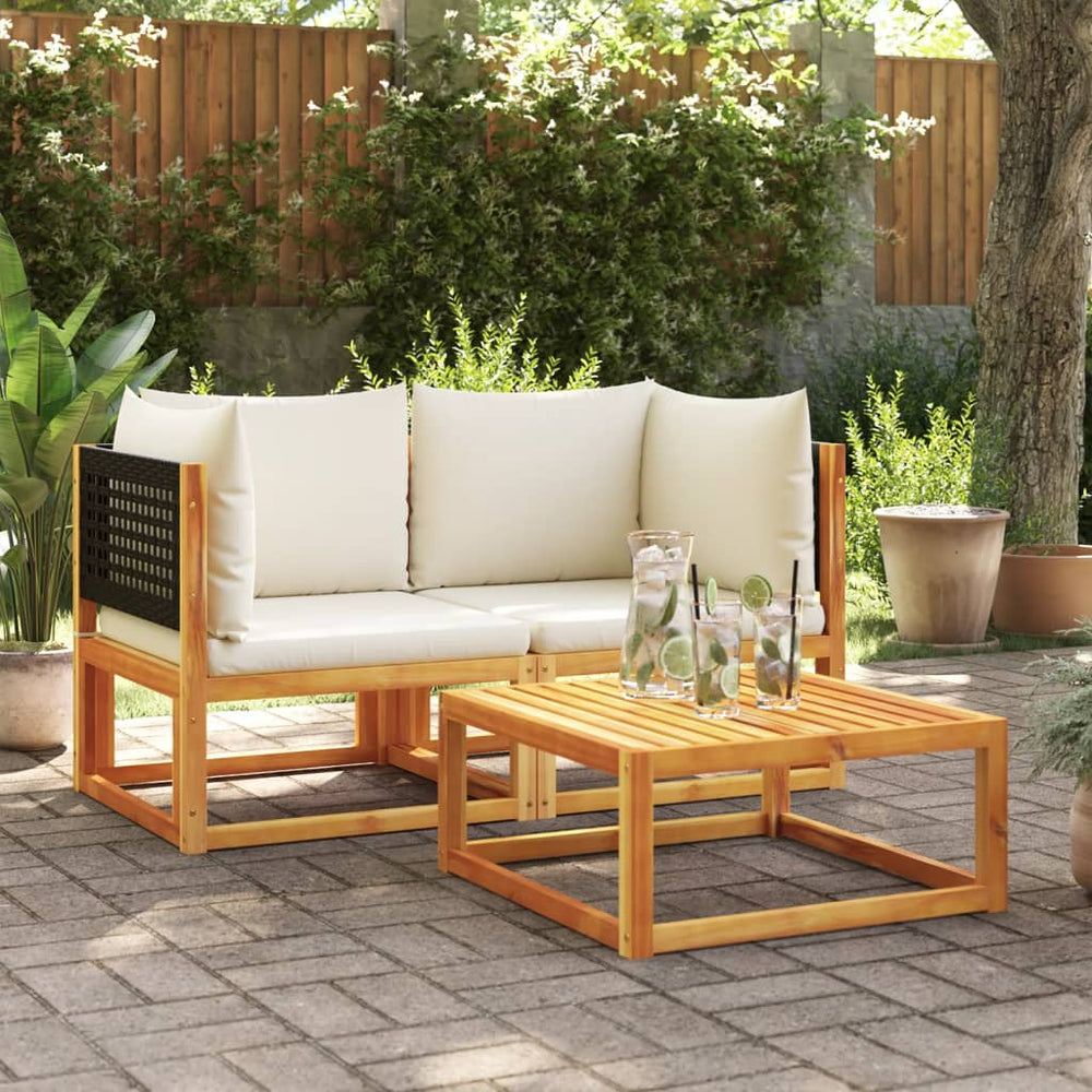 vidaXL Acacia Wood & Rattan Corner Sofa Set with Cushions 2 pcs