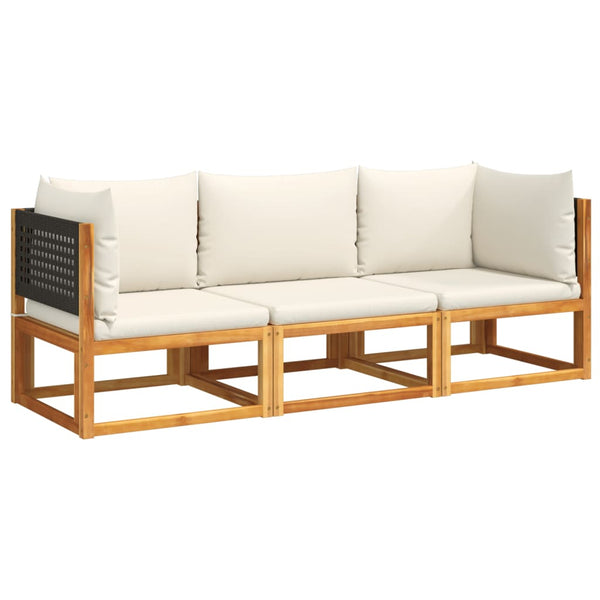 vidaXL 3-Piece Garden Sofa Set with Cushions Acacia Wood & Rattan