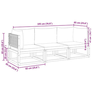 vidaXL 3-Piece Garden Sofa Set with Cushions Acacia Wood & Rattan