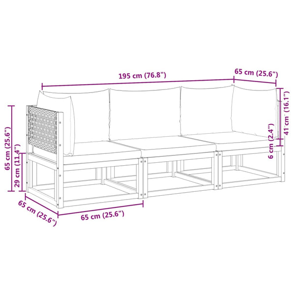 vidaXL 3-Piece Garden Sofa Set with Cushions Acacia Wood & Rattan