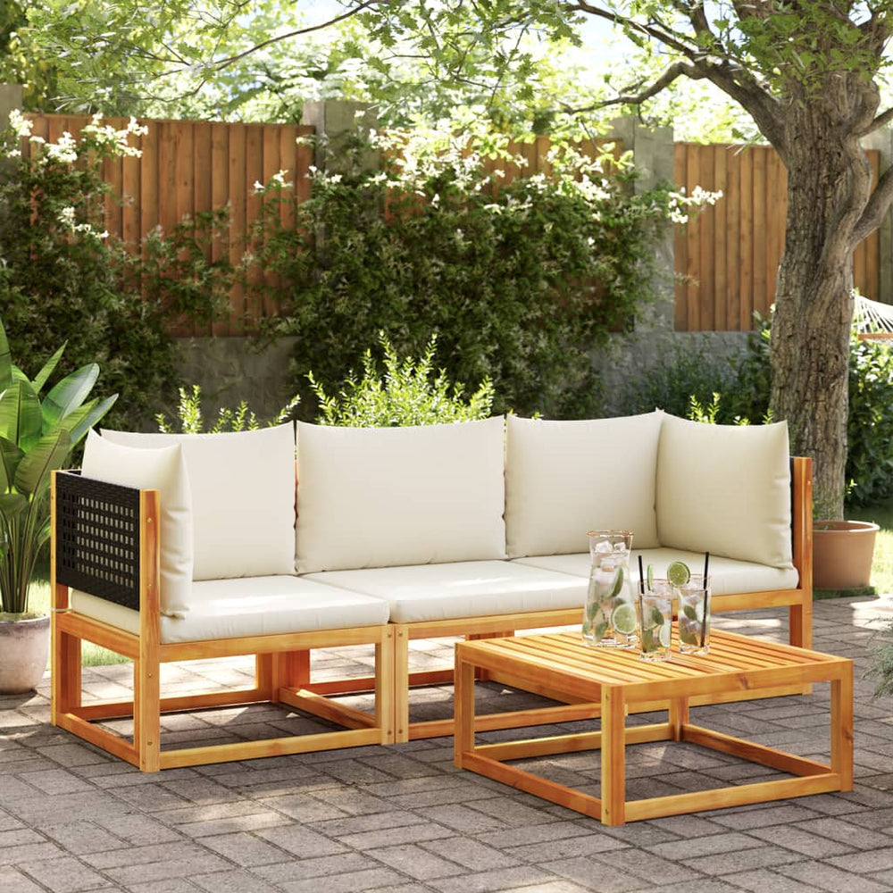 vidaXL 3-Piece Garden Sofa Set with Cushions Acacia Wood & Rattan
