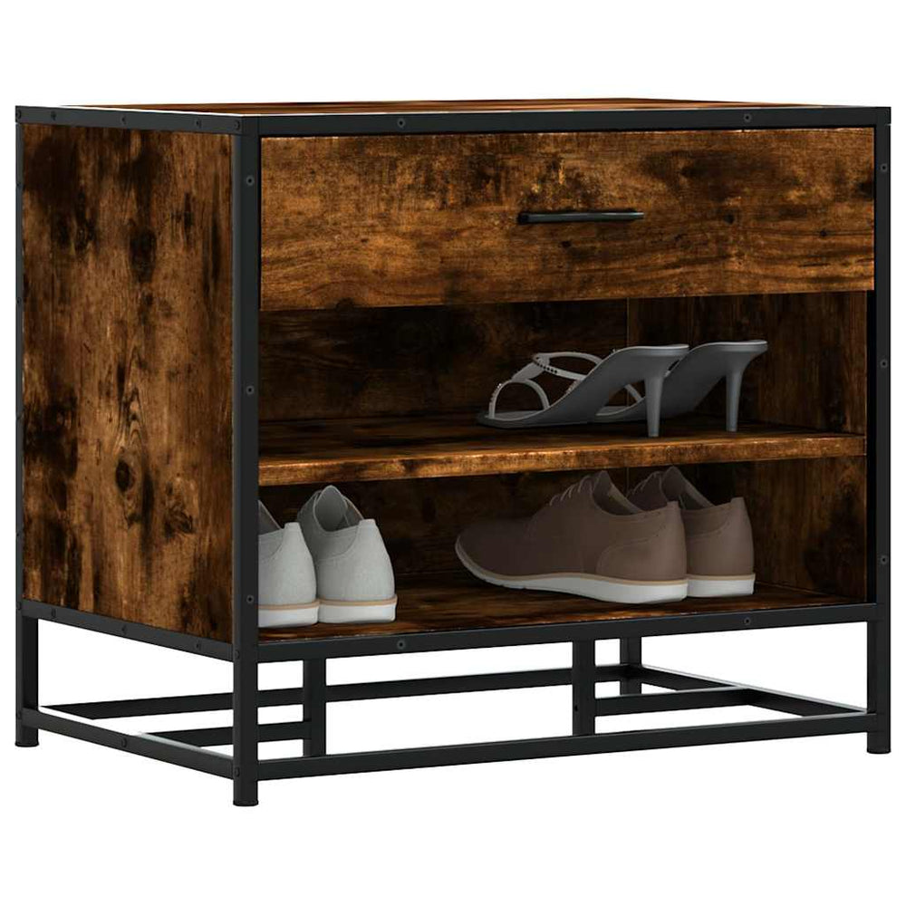 vidaXL Shoe Cabinet Smoked Oak 60x40x53.5 cm Engineered Wood and Metal