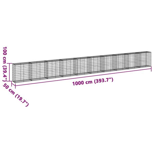 vidaXL Gabion with Lid 1000x50x100 cm Galvanized Iron