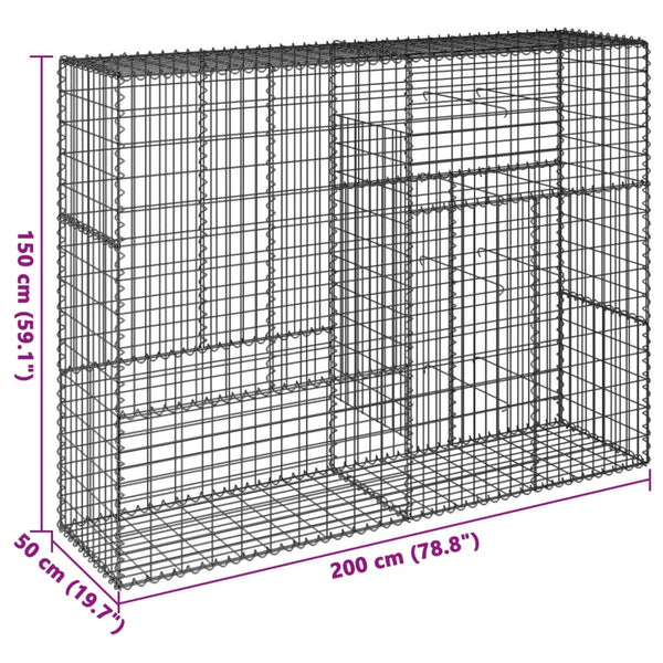 vidaXL Gabion with Lid 200x50x150 cm Galvanized Iron