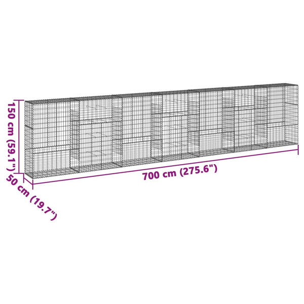 vidaXL Gabion Raised Bed with Lid 700x50x150 cm Galvanized Iron