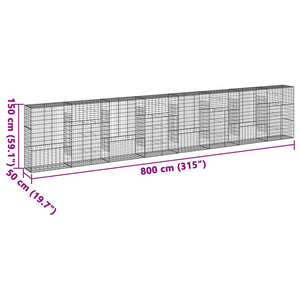 vidaXL Gabion with Lid 800x50x150 cm Galvanized Iron