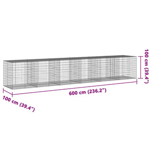 vidaXL Gabion with Lid 600x100x100 cm Galvanized Iron
