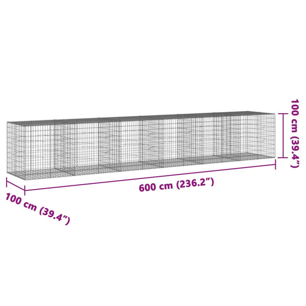 vidaXL Gabion with Lid 600x100x100 cm Galvanized Iron