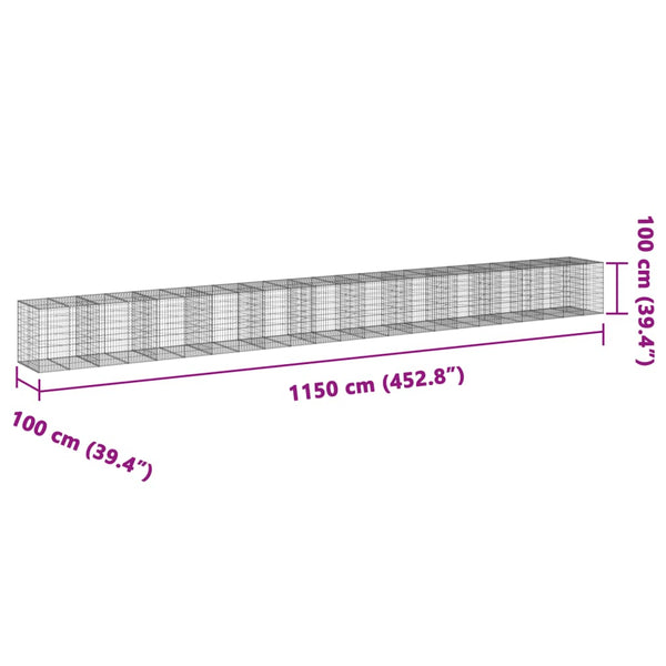 vidaXL Gabion with Lid 1150x100x100 cm Galvanized Iron