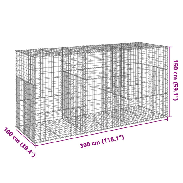 vidaXL Gabion with Lid 300x100x150 cm Galvanized Iron