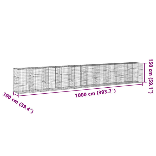 vidaXL Gabion with Lid 1000x100x150 cm Galvanized Iron
