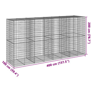vidaXL Gabion with Lid 400x100x200 cm Galvanised Iron