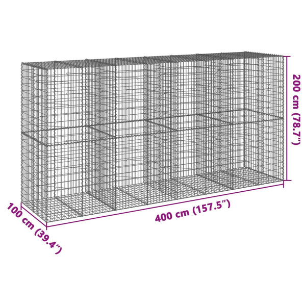 vidaXL Gabion with Lid 400x100x200 cm Galvanised Iron