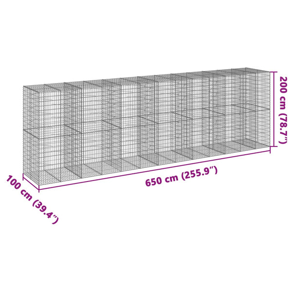 vidaXL Gabion Raised Garden Bed with Lid 650x100x200 cm Galvanised Iron