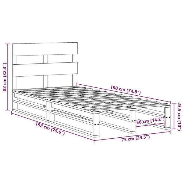 vidaXL Solid Wood Bed Frame without Mattress 75x190 cm Pine Wood