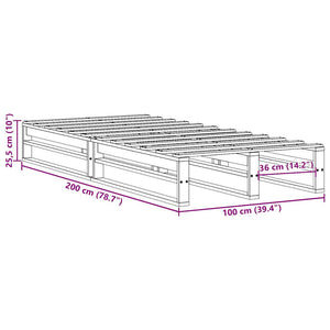 vidaXL Solid Wood Bed Frame without Mattress Waxed Brown 100x200 Pine Wood