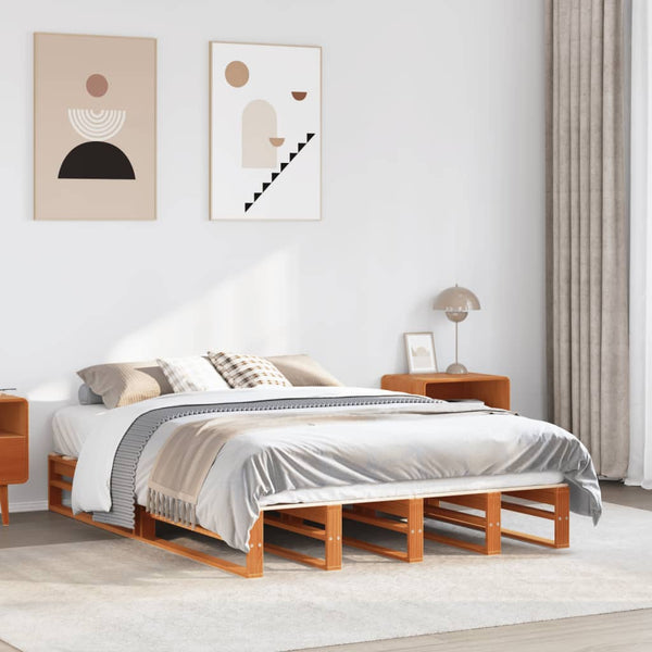vidaXL Solid Wood Bed Frame without Mattress Waxed Brown 120x200 cm Pine Wood