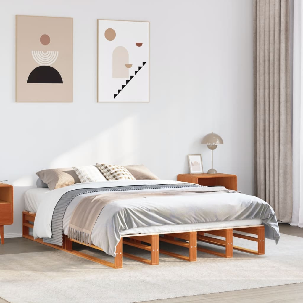 vidaXL Solid Wood Bed Frame without Mattress Waxed Brown 140x200 cm Pine Wood