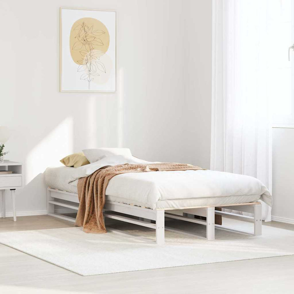 vidaXL Solid Wood Bed Frame White 75x190 cm Pine Wood