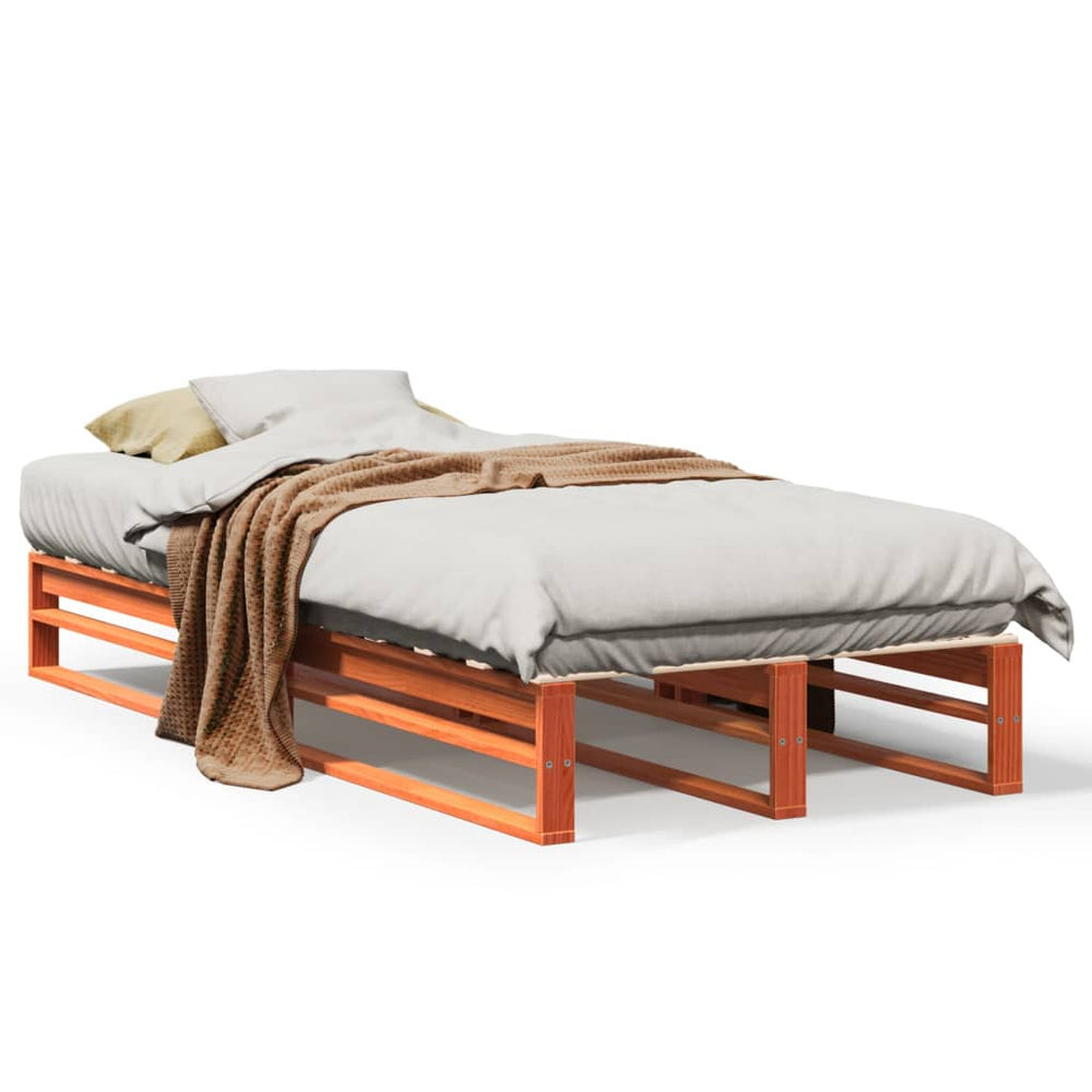 vidaXL Solid Wood Bed Frame without Mattress Waxed Brown 75x190 cm Pine Wood