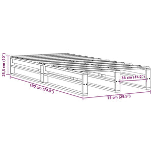 vidaXL Solid Wood Bed Frame without Mattress Waxed Brown 75x190 cm Pine Wood