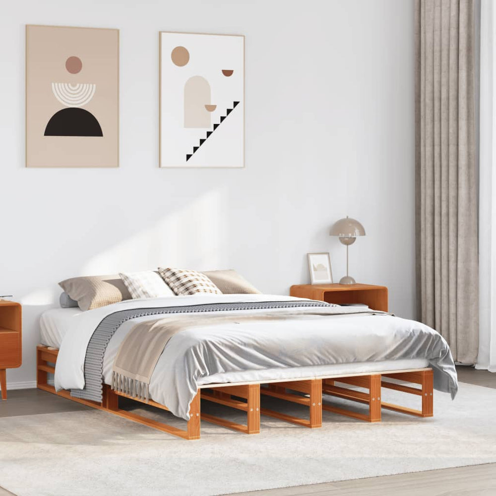vidaXL Solid Wood Bed Frame without Mattress Waxed Brown 135x190 cm Pine Wood
