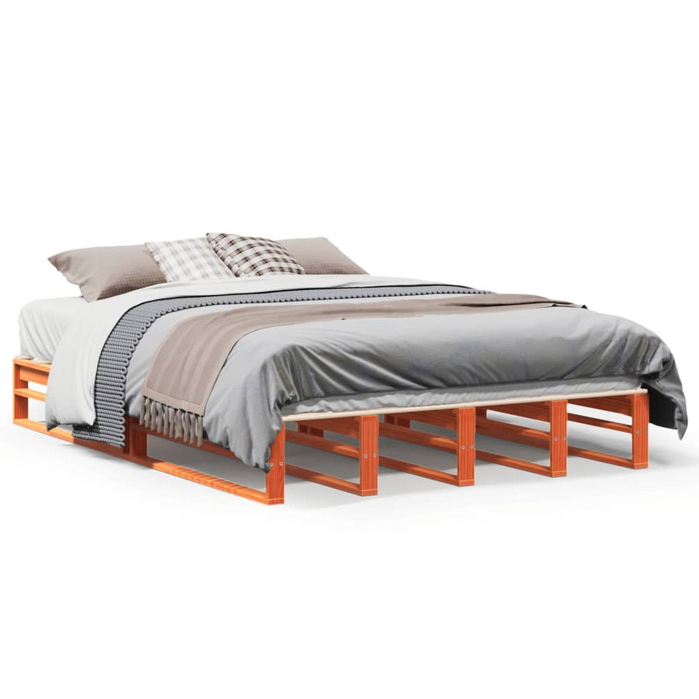 vidaXL Solid Wood Bed Frame without Mattress Waxed Brown 140x190 cm Pine Wood
