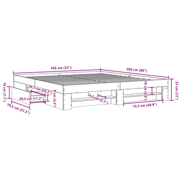 vidaXL Bed Frame without Mattress Brown Oak-Look 180x200 cm