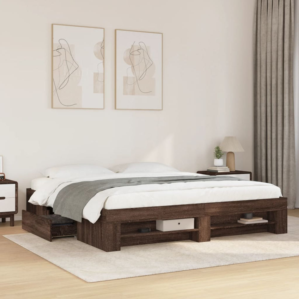 vidaXL Bed Frame without Mattress Brown Oak-Look 180x200 cm