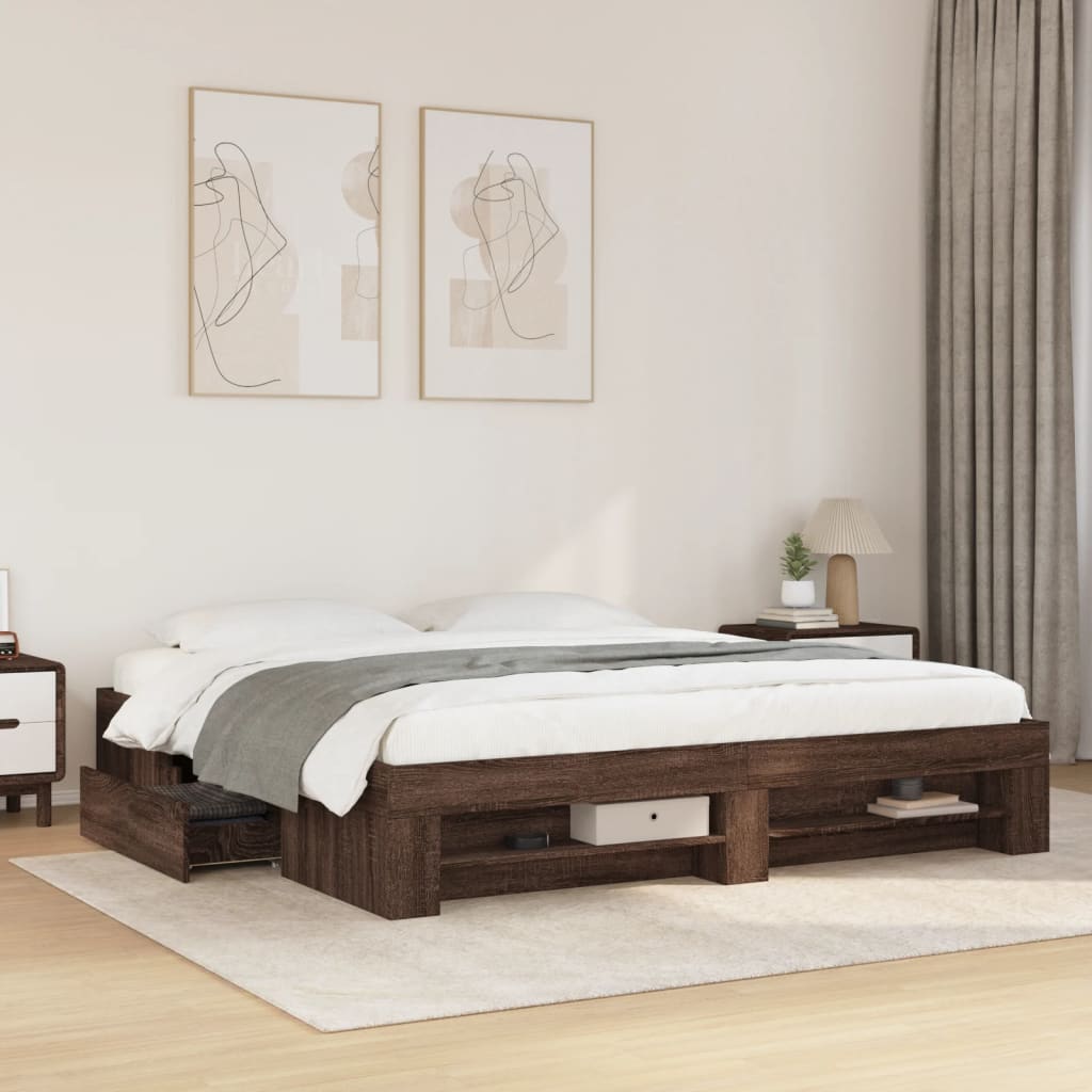 vidaXL Bed Frame without Mattress Brown Oak-Look 180x200 cm