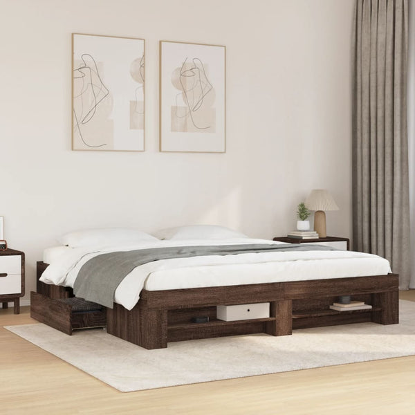 vidaXL Bed Frame without Mattress Brown Oak-Look 180x200 cm