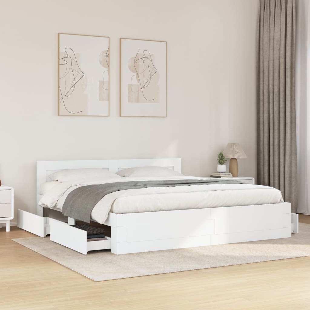 vidaXL Bed Frame with Headboard without Mattress White 180x200 cm